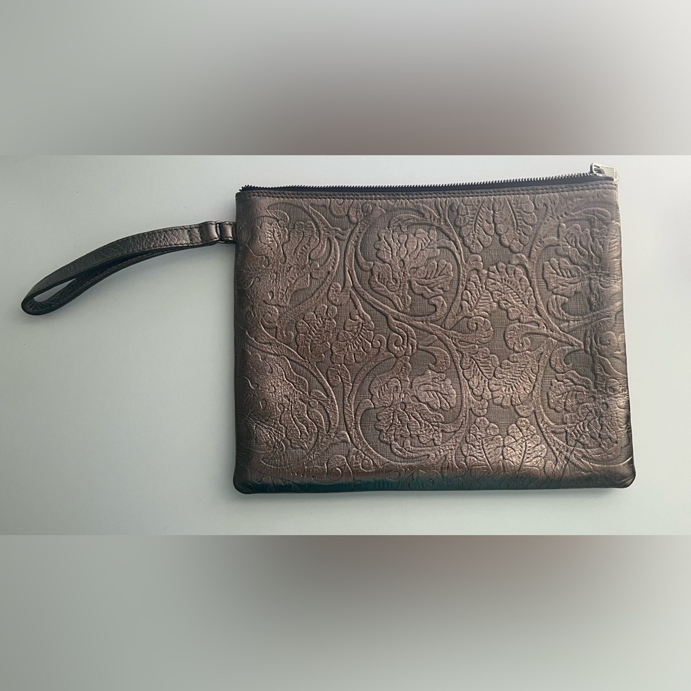 Reece Hudson Bronze Metallic Embossed Leather Clutch/Wristlet